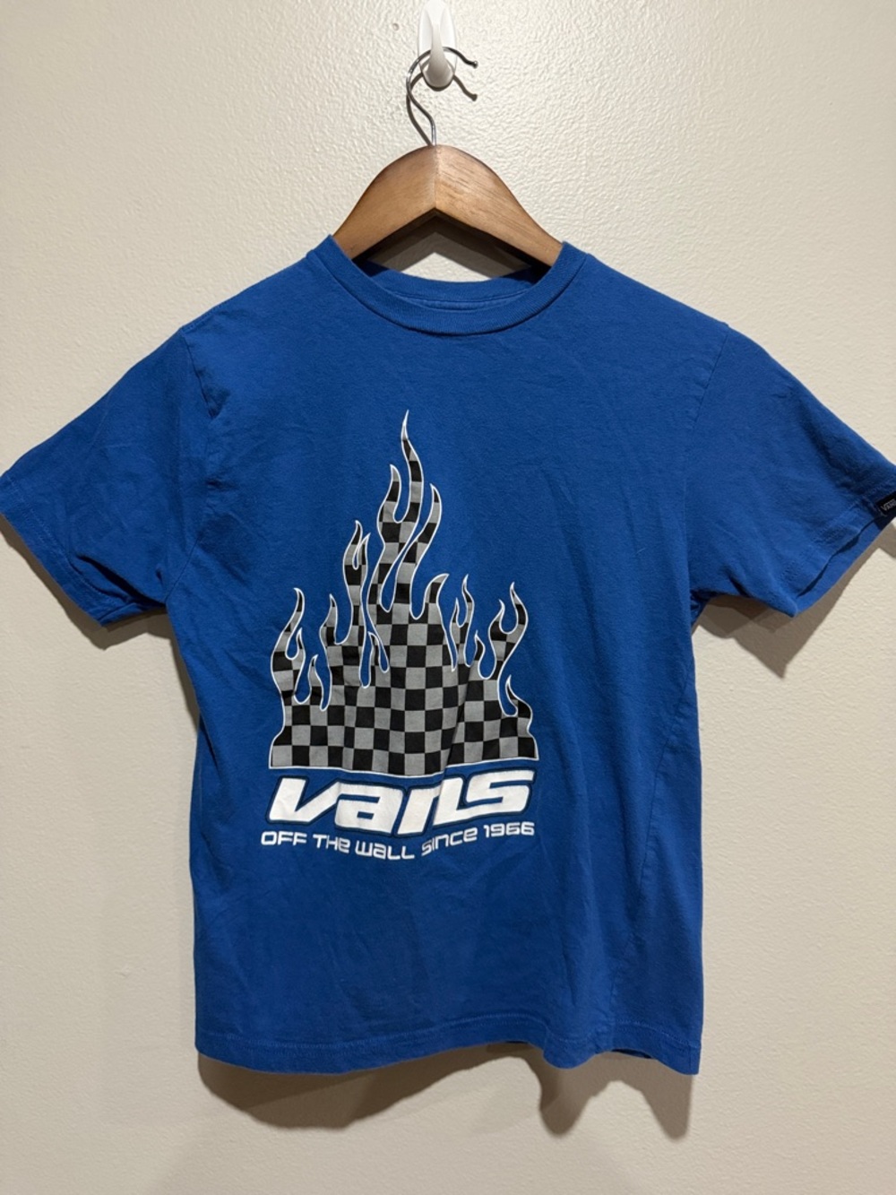Vans Royal Blue Checker Flame Logo Tee size Small (8-10 years)